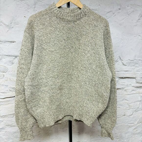 Vintage 70s 80s SEARS Fieldmaster Wool Crewneck Sweater Fisherman Oatmeal Gray - Picture 1 of 6